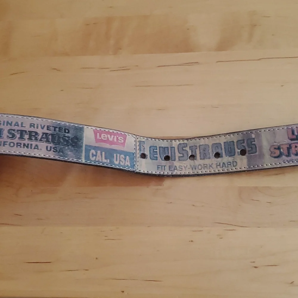 Levi's Brown Leather Belt with Red and Blue Panel Logos